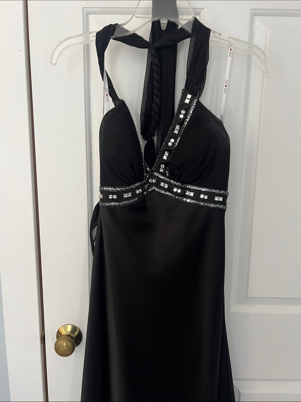 Black Halter Chemise with Beaded Trim Brand OCOC